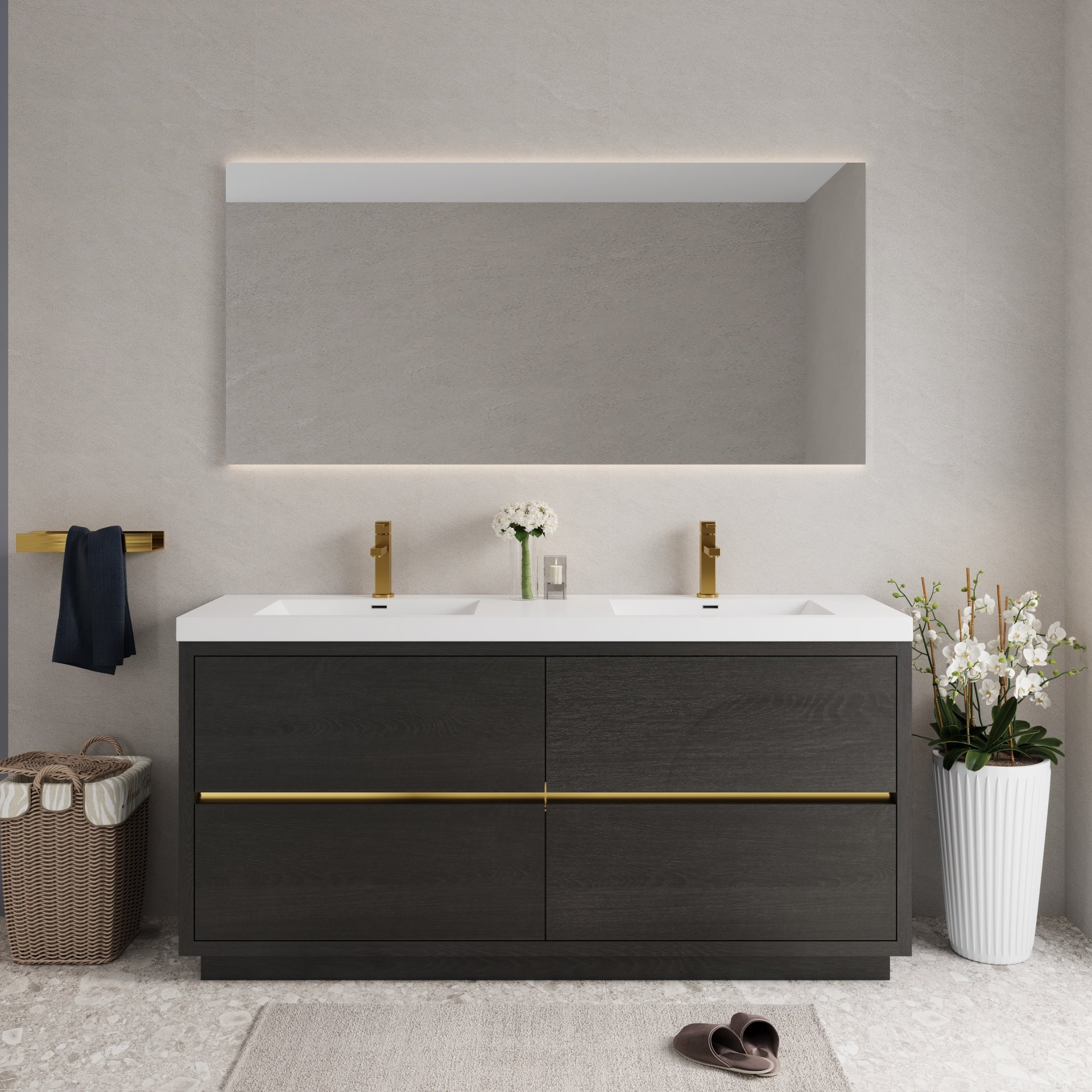 Freestanding Bathroom Vanity With Sink, Bathroom Storage Vanity Cabinet With Stone Resin Countertop And Soft Close Drawers - Espresso - Image 10
