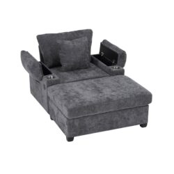 Modern Oversized Chair With Ottoman, Chenille Fabric Sofa Bed, Accent Chair Comfy Sofa With Cupholders And USB Charging Ports Chair For Living Room - Dark Gray