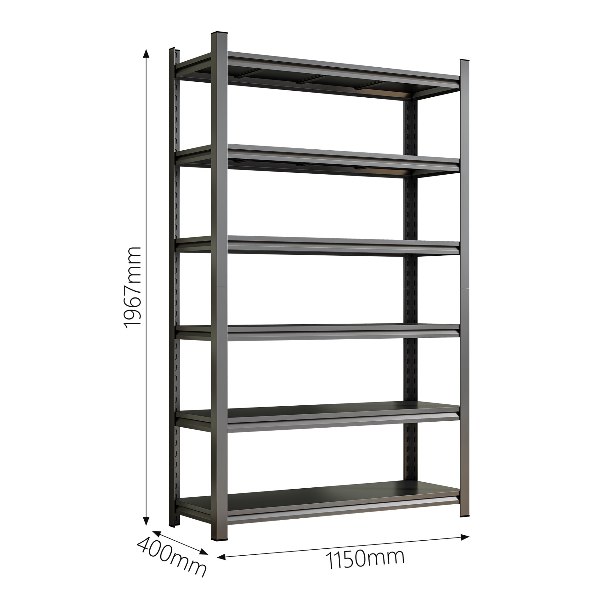 Garage Storage Rack, 6 Story Shelves, Adjustable Partition Storage Unit, Supermarket, Home, Basement Storage Rack - Black - Image 9