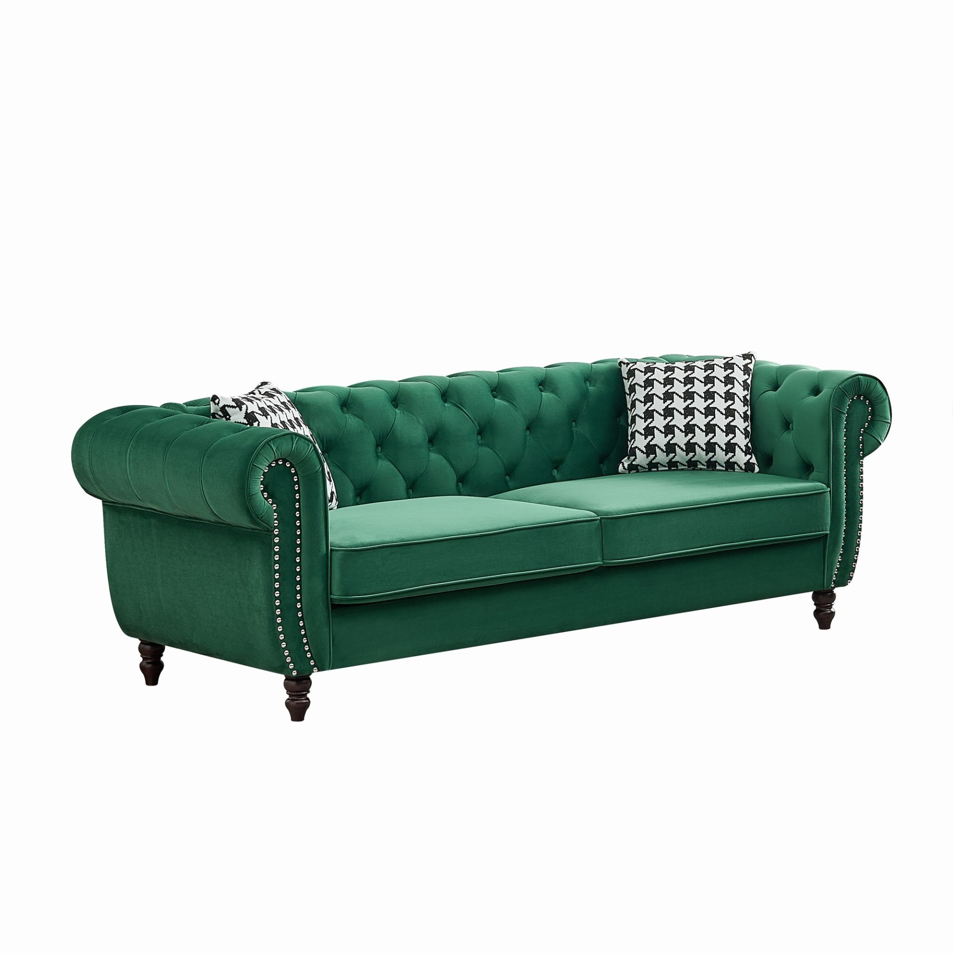Chesterfield Sofa With Roll Armrest & Nailhead - Green - Image 12