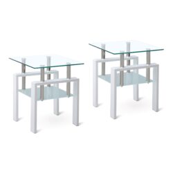 2 Pieces Tempered Glass End Table With Storage For Living Room In Modern Design - Clear