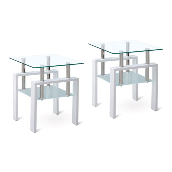 2 Pieces Tempered Glass End Table With Storage For Living Room In Modern Design - Clear