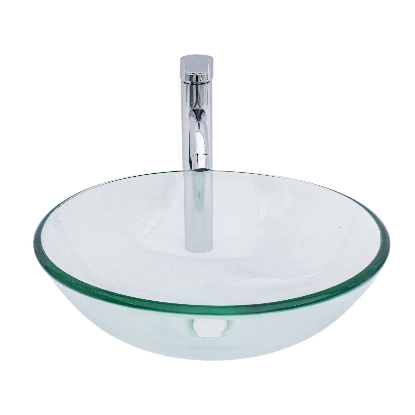 Vessel Sink With Chrome Faucet And Pop Up Drain - Clear - Image 15