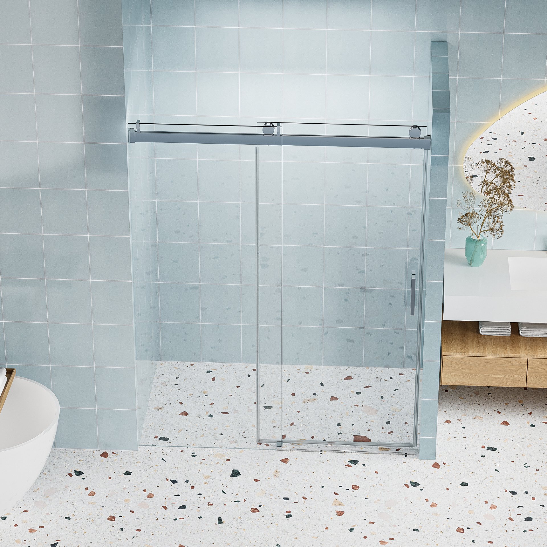 Frameless Soft Closing Shower Door, 1 / 4" (6Mm) Tempered Glass Single Sliding With Explosion Proof Coating - Chrome - Image 9