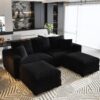3 Seat Sofa, Deep Seat Couches With Soft Pillows And 2 Ottomans, Convertible Sofa Lounge Chair, For Living Room - Black - Image 17