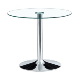 Modern Minimalist Round Dining Table With Glass Top And Metal Legs 35" Diameter - Silver / Transparent