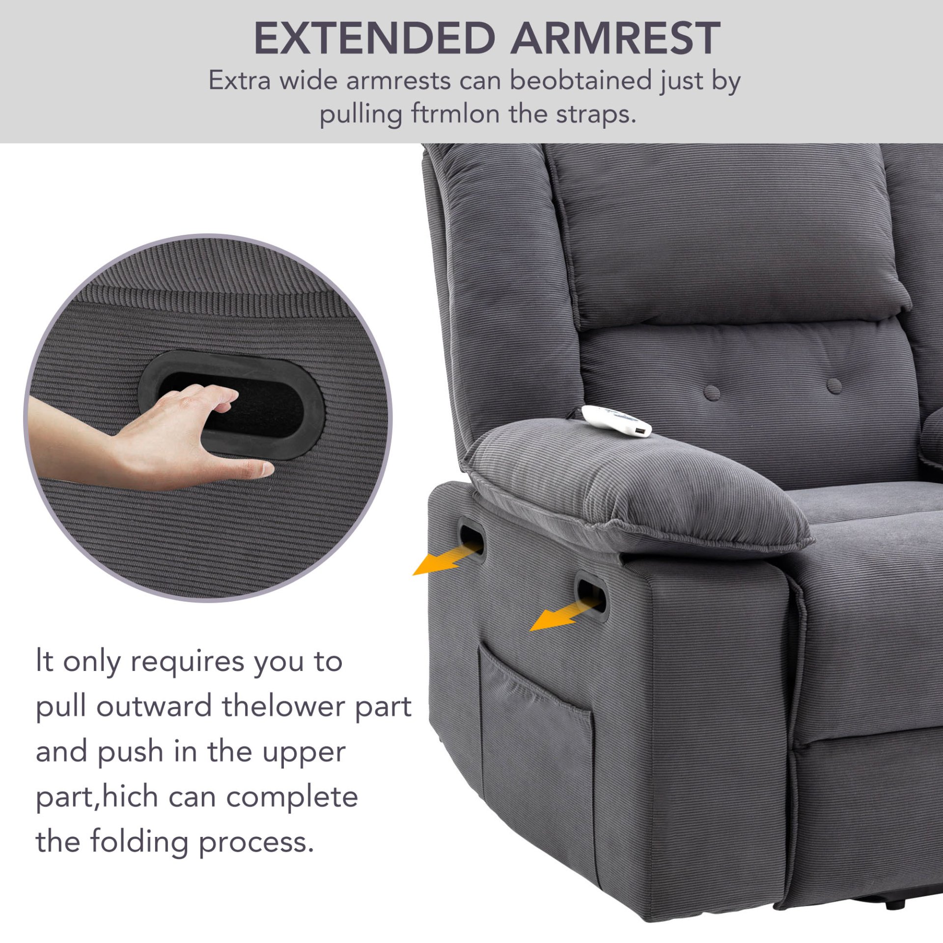 Massage Recliner, Power Lift Chair With Adjustable Massage And Heating Function, Recliner Chair With Infinite Position And Side Pocket - Gray - Image 7