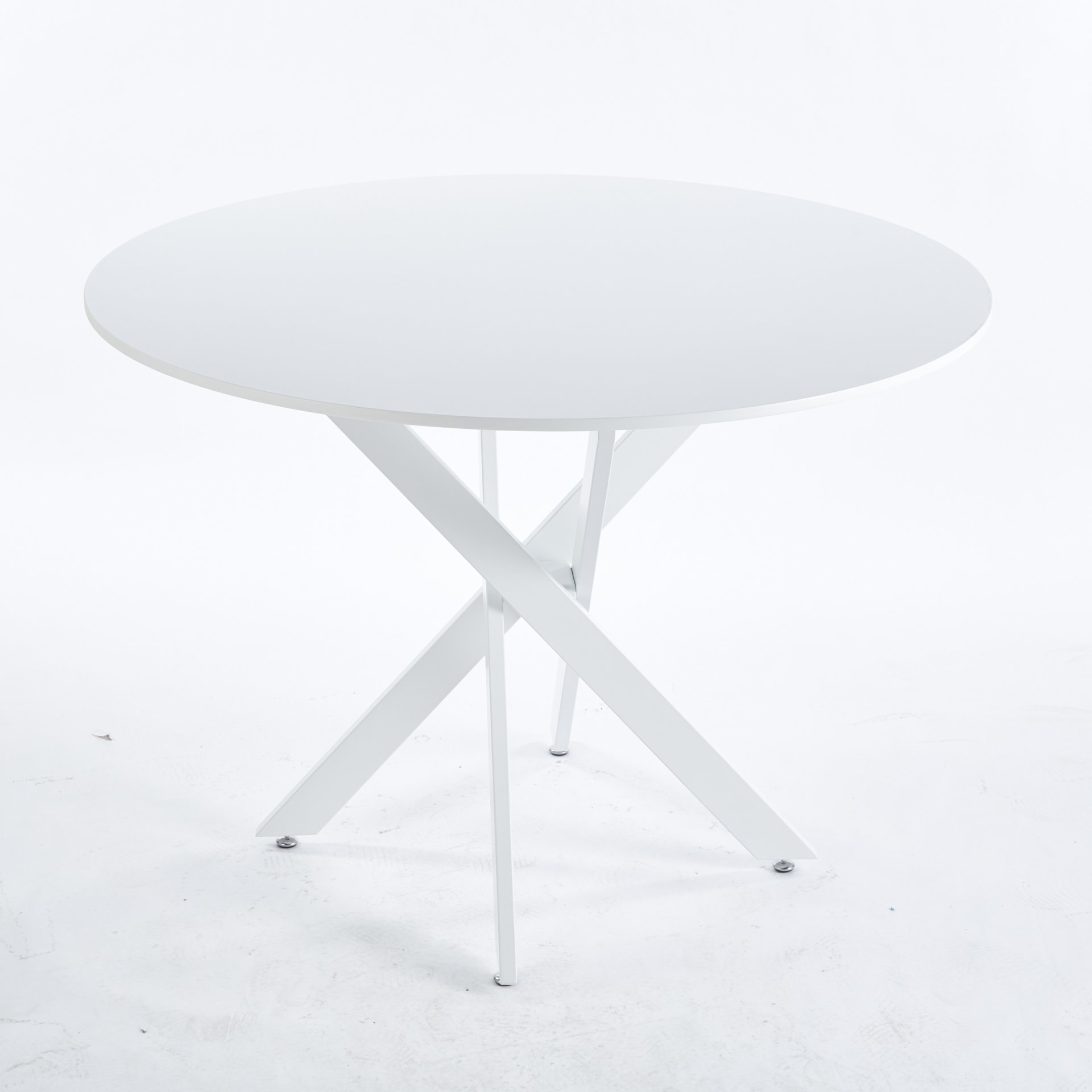 Table Mid-Century Dining Table For 4 - 6 People With Round Table Top, Pedestal Dining Table, End Table Leisure Coffee Table, Cross Leg - White - Image 6