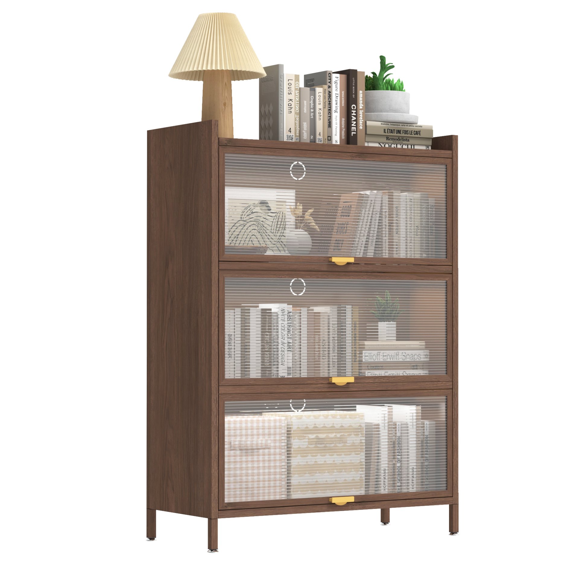 3 Flip Doors Cabinet, With Ample Storage Space For Living Room - Walnut - Image 19