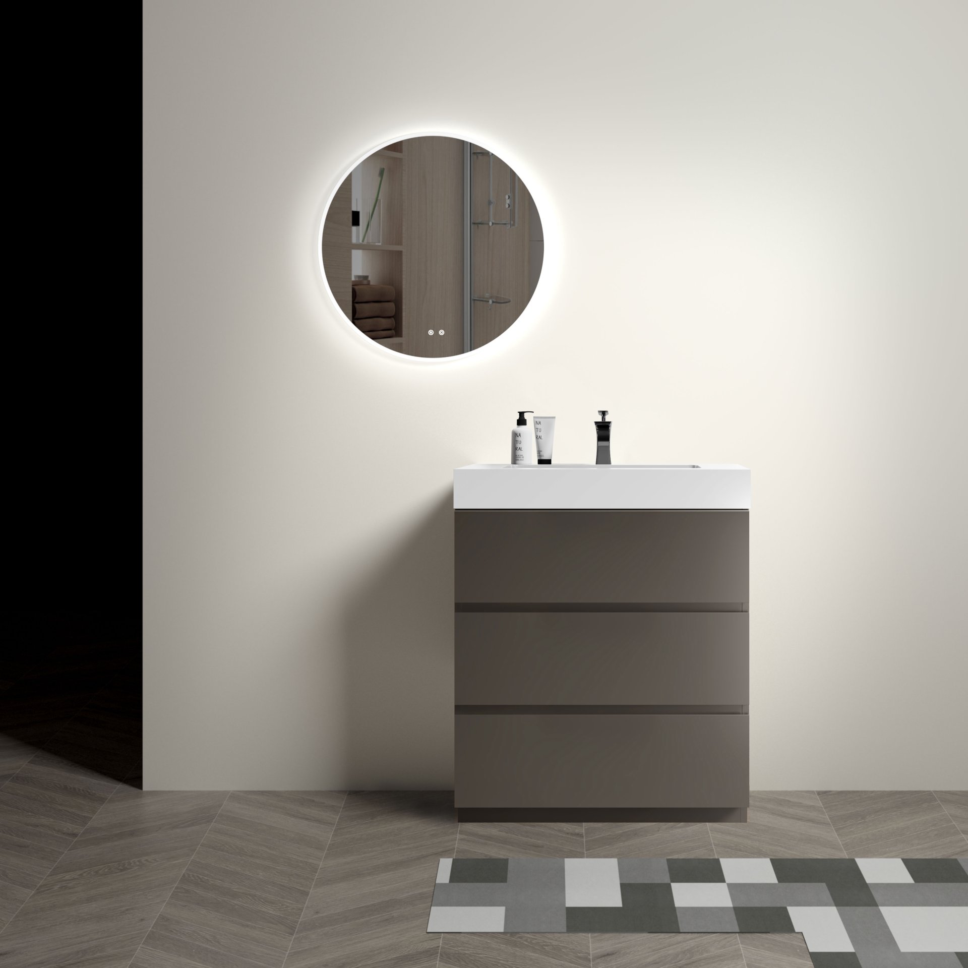 Alice - 30" Bathroom Vanity With Sink, Large Storage Freestanding Bathroom Vanity For Modern Bathroom, One-Piece Sink Basin Without Drain And Faucet - Gray / White - Image 4