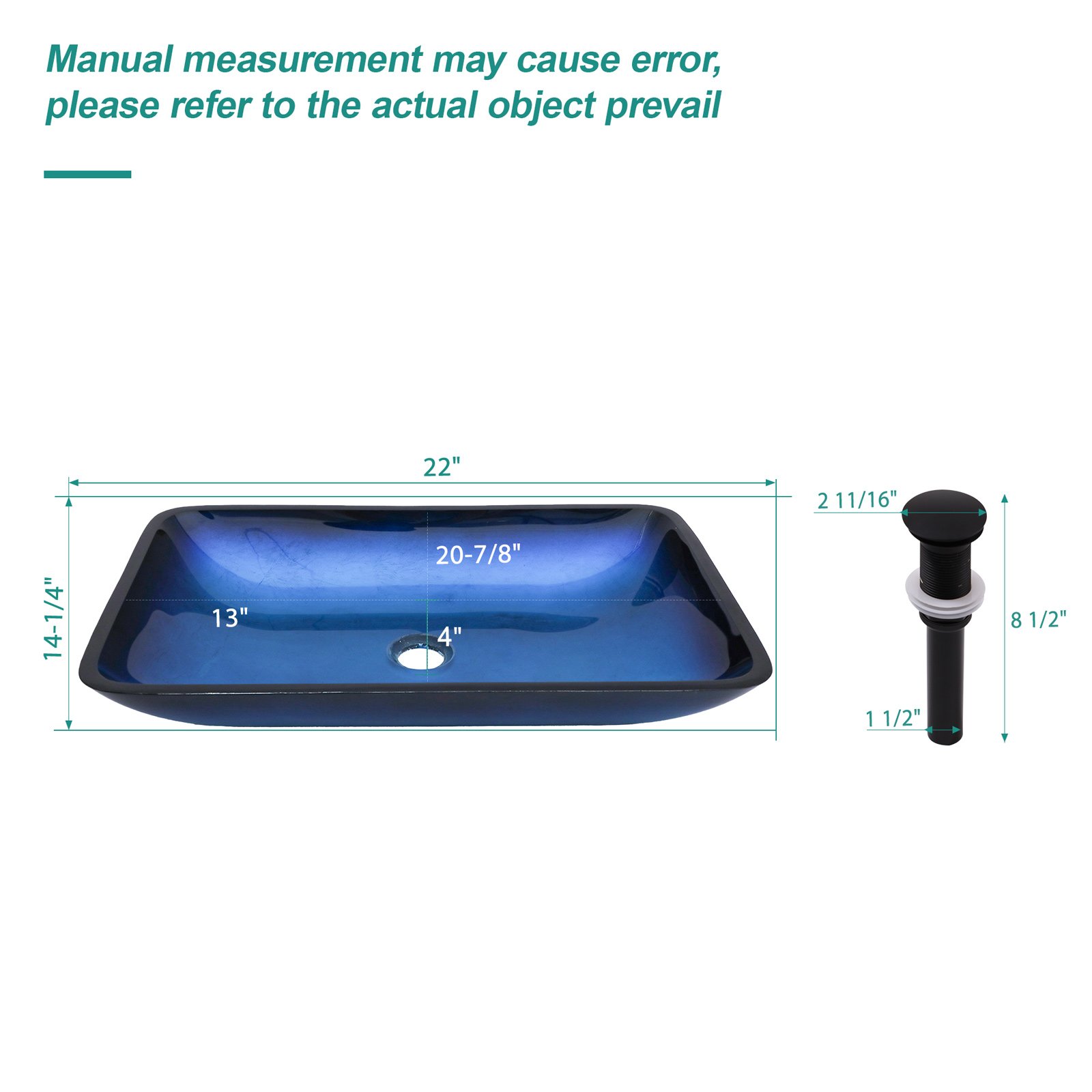 Gradient Vessel Sink Square Above Counter Bathroom Sink With Pop Up Drain - Blue - Image 3