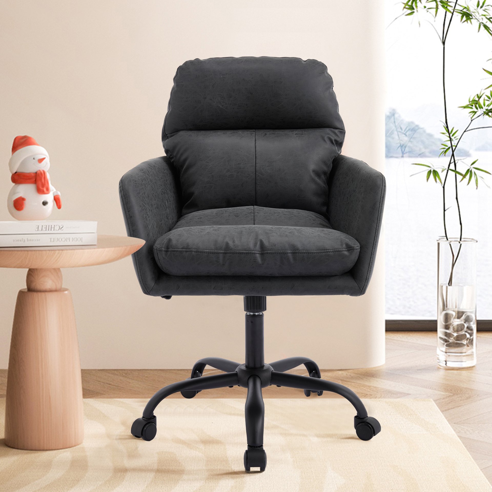 Adjustable Office Chair, Ergonomic Swivel Chair Leather, Comfortable For Long Sitting, Versatile Home And Office Use - Black - Image 5
