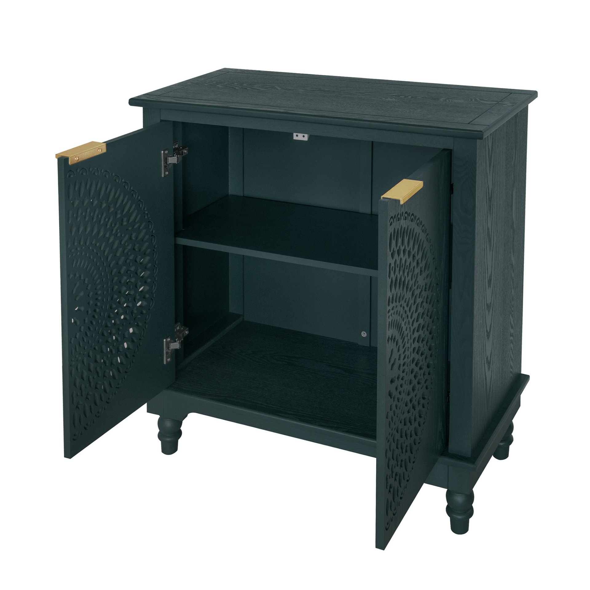 Hollow Carved 2 Door Accent Cabinet With Adjustable Shelf, Sideboard Buffet For Entryway, Living Room Or Bedroom - Blackish Green - Image 14