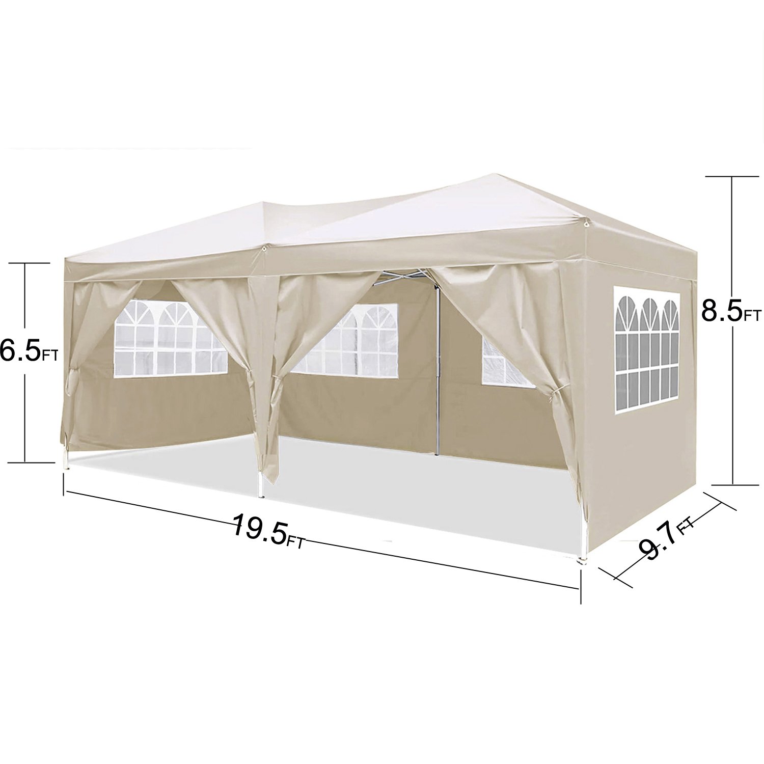 10'X20' Ez Pop Up Canopy Outdoor Portable Party Folding Tent With 6 Removable Sidewalls + Carry Bag + 4 Pieces Weight Bag - Beige - Image 6