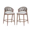 Outdoor Counter Height Aluminum Frame Counter Stools With Scallop Shaped Backrest & Water Resistant Cushions (Set of 2) - Teak - Image 6