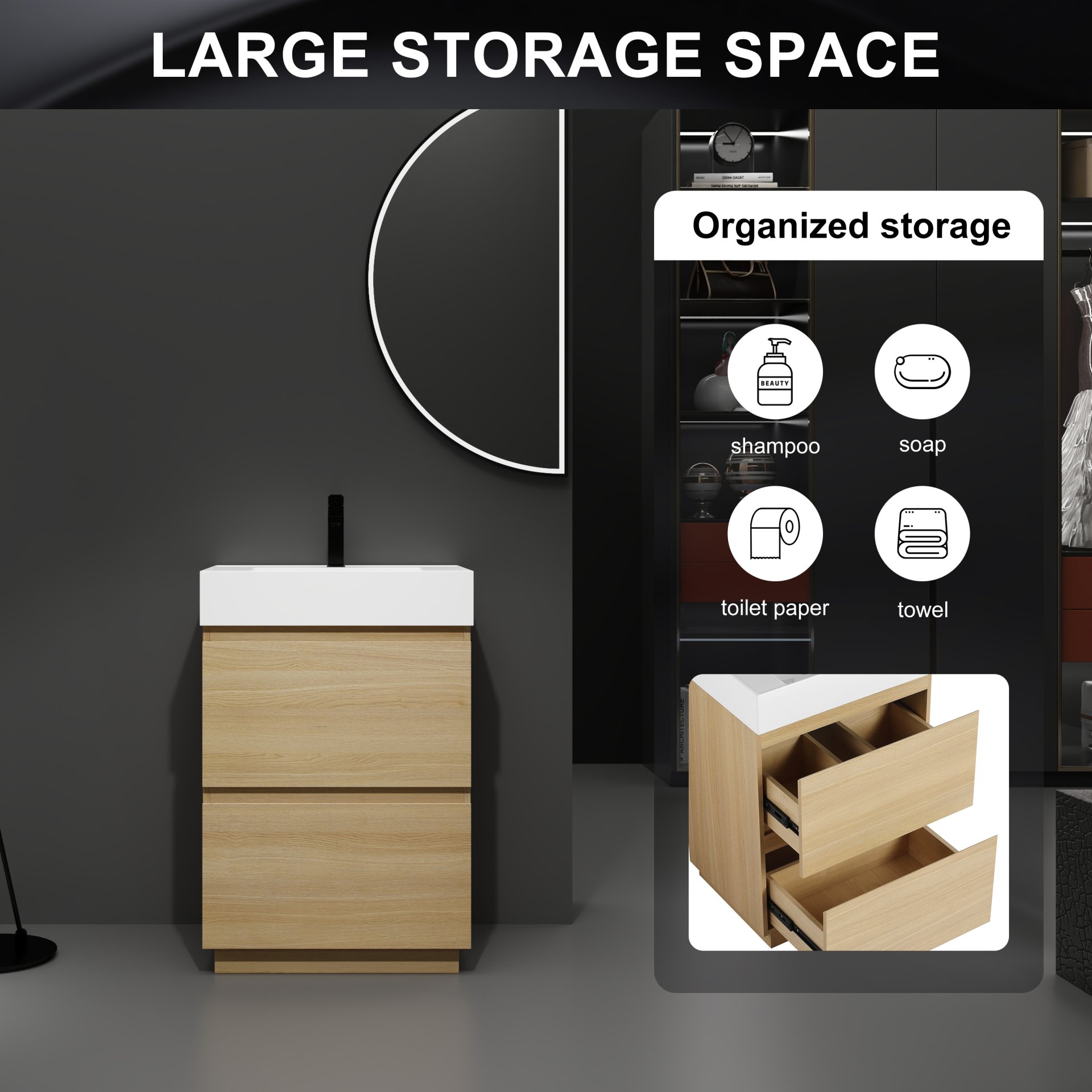 Modern Bathroom Vanities With Single Sink Combo - Oak - Image 10