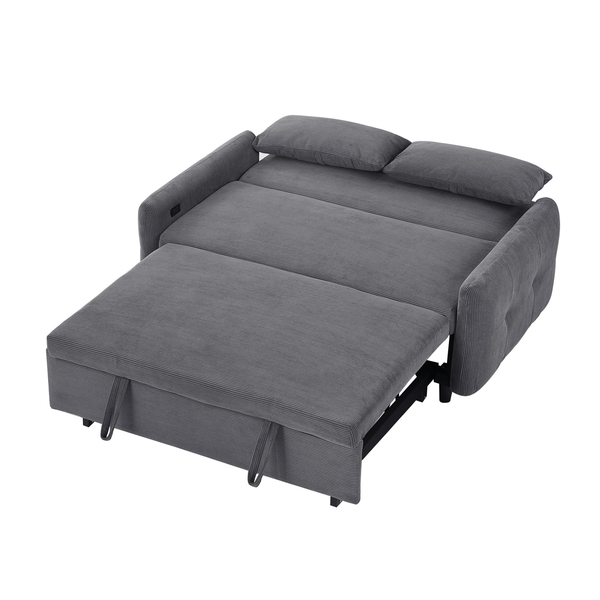 Pull Out Sofa Bed Convertible Couch 2 Seat Loveseat Sofa Modern Sleeper Sofa With 2 Throw Pillows And USB Ports For Living Room - Dark Gray - Image 24
