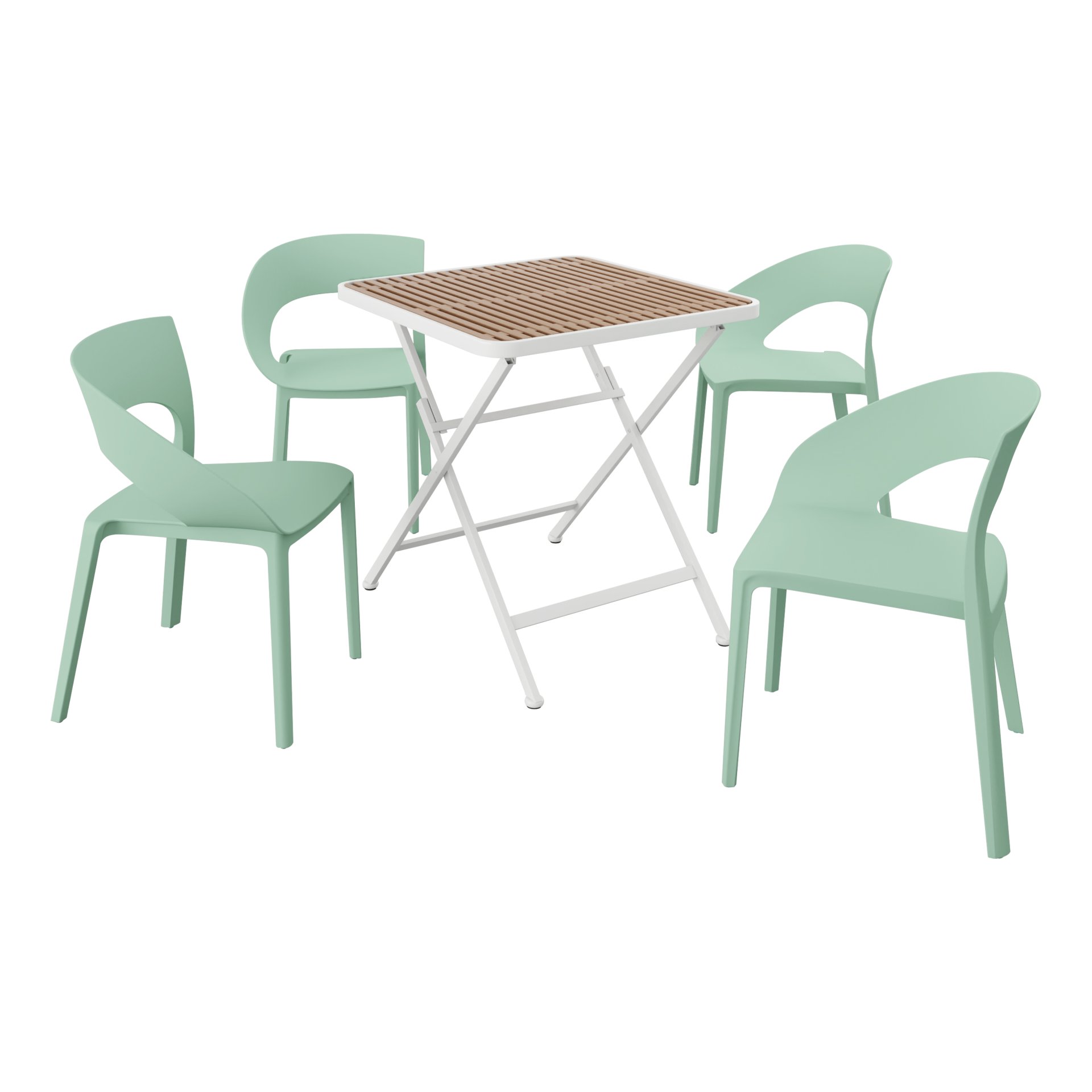 4 Piece Set Of Color Block Designed Single Chairs & Folding Square Table - Haze Green / Khaki / White - Image 5