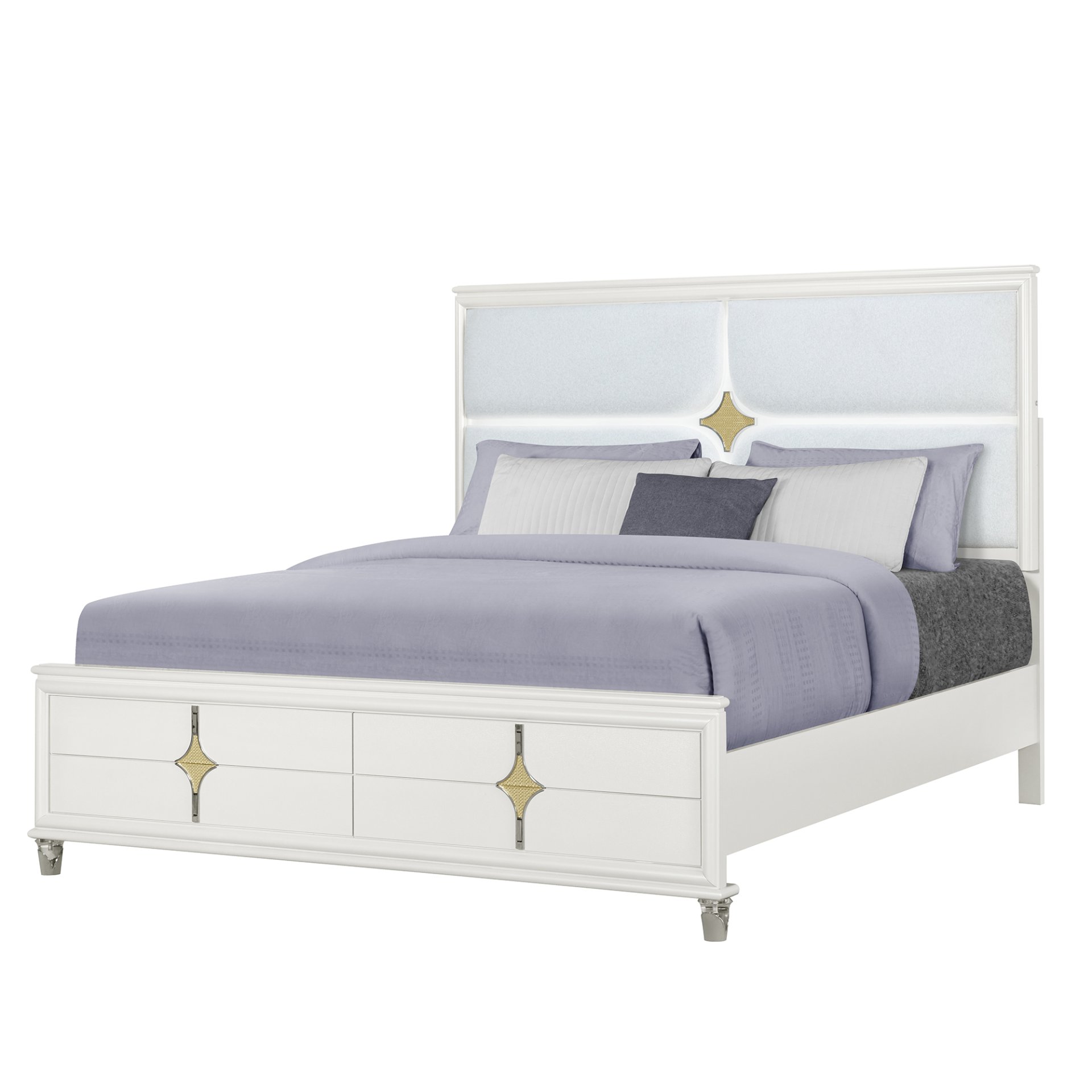Uriuni - King Bed With LED Lights - Gold / White - Image 5