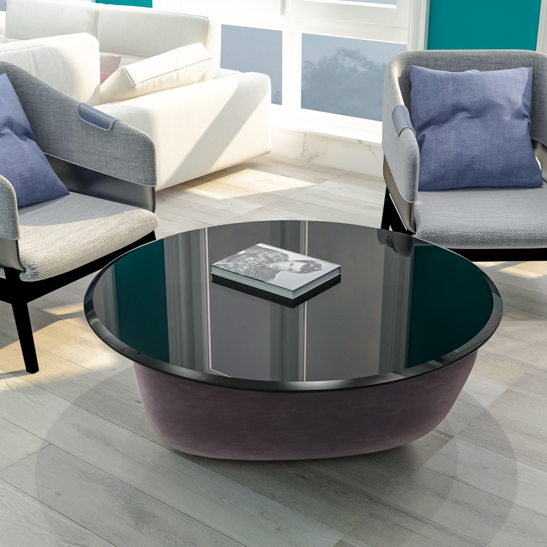 38.6" Round Tempered Glass Table Top Glass 2 / 5" Thick Beveled Polished Edge - Black - Image 4