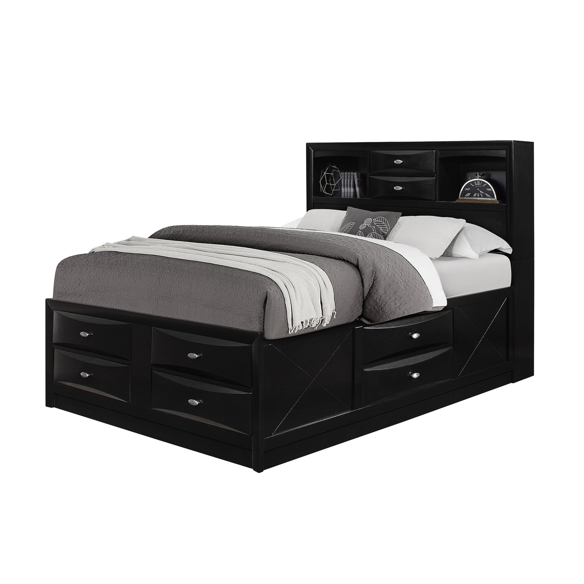Lucille - Queen Bed With Storage Drawers And Bookcase Headboard - Black - Image 5