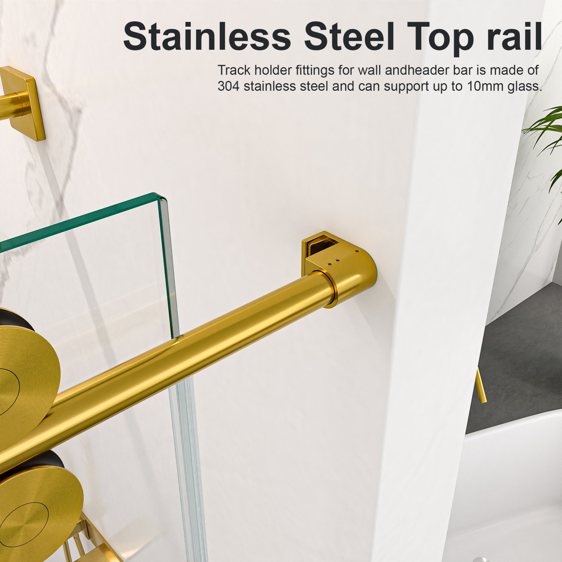 Frameless Single Sliding Shower Door With Bypass Design And 5 / 16" Clear Tempered Glass - Brushed Gold - Image 5