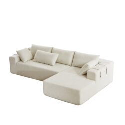 Modern Chenille Upholstered Sectional Sofa Couch Set, Modular L Shaped Sectional Living Room Sofa Set & 6 Pillows, Free Combination - Beige