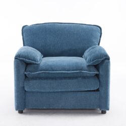 Oversized Reading Armchair With Thick Cushions, High Back Support - Blue
