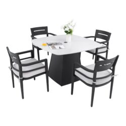 5 Pieces Outdoor Patio Dining Set, Squircle Dining Table, 4 Dining Chairs With Sunbrella Cushions - Ember Black