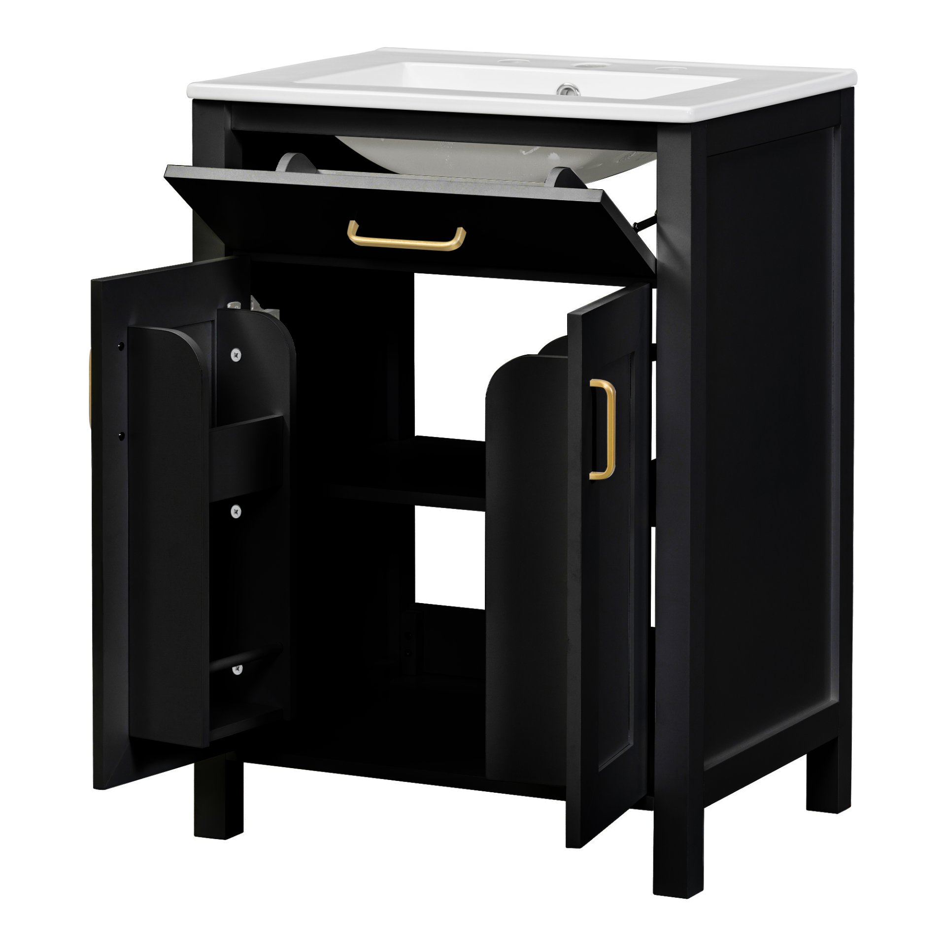 Bathroom Vanity Combo With Ceramic Sink, Luxurious Space-Saving Vanity, 2 Soft Close Doors - Black - Image 16