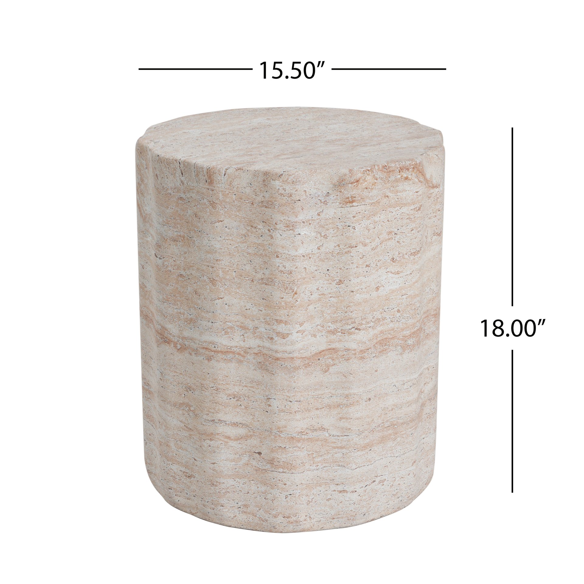 Elegant Indoor / Outdoor Lightweight Concrete Side Table With Travertine - Beige - Image 3