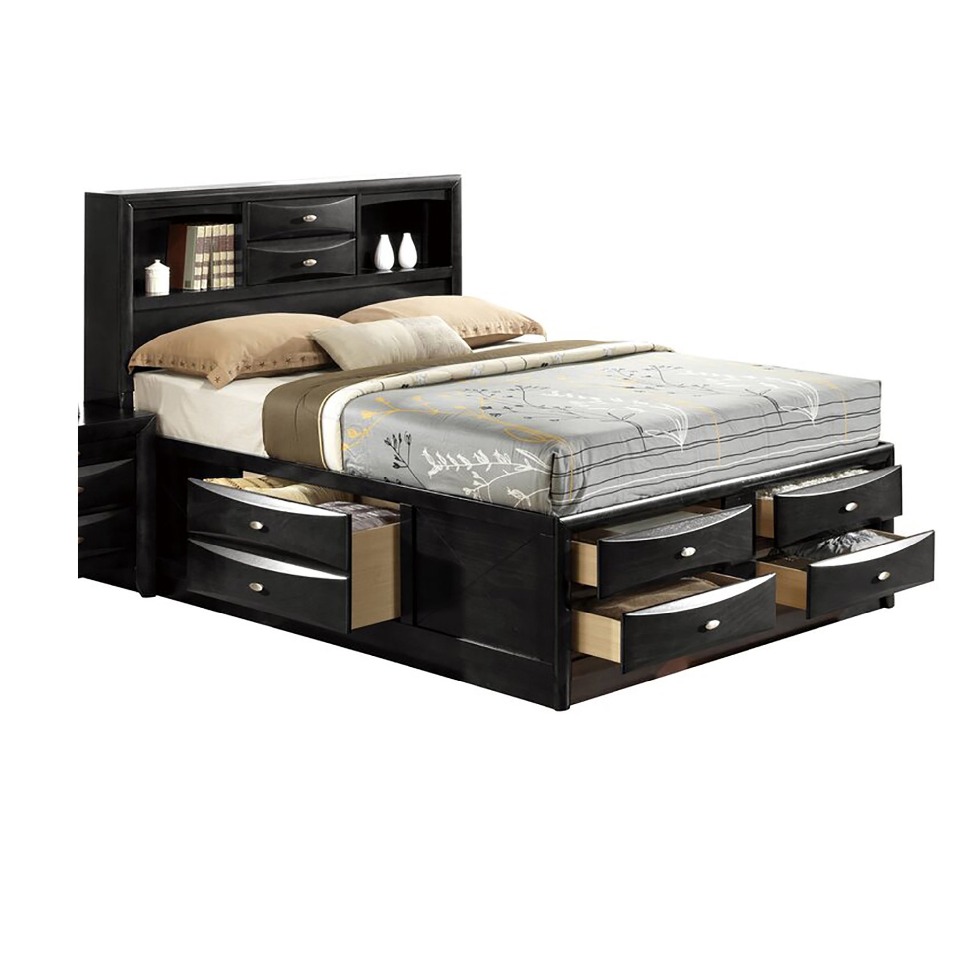 Lucille - Queen Bed With Storage Drawers And Bookcase Headboard - Black - Image 4