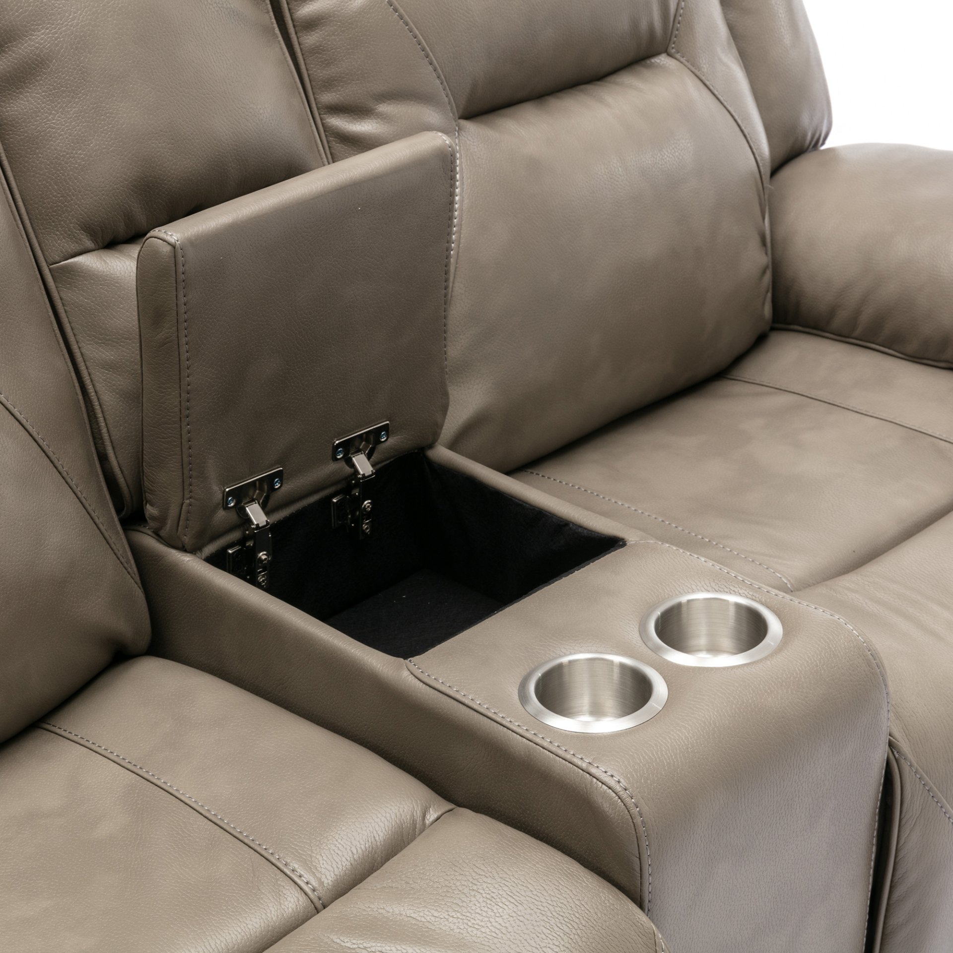 2 Seater Home Theater Recliner Manual Recliner Chair With A Led Light Strip Two Cup Holders And A Storage Box For Living Room - Gray - Image 19