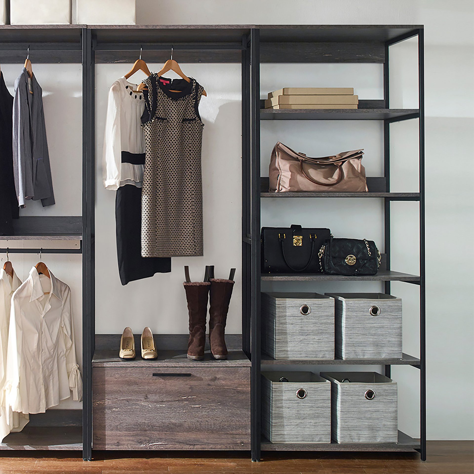 Monica - Wood Walk In Closet System, Modular Design Melamine - Rustic - Image 4