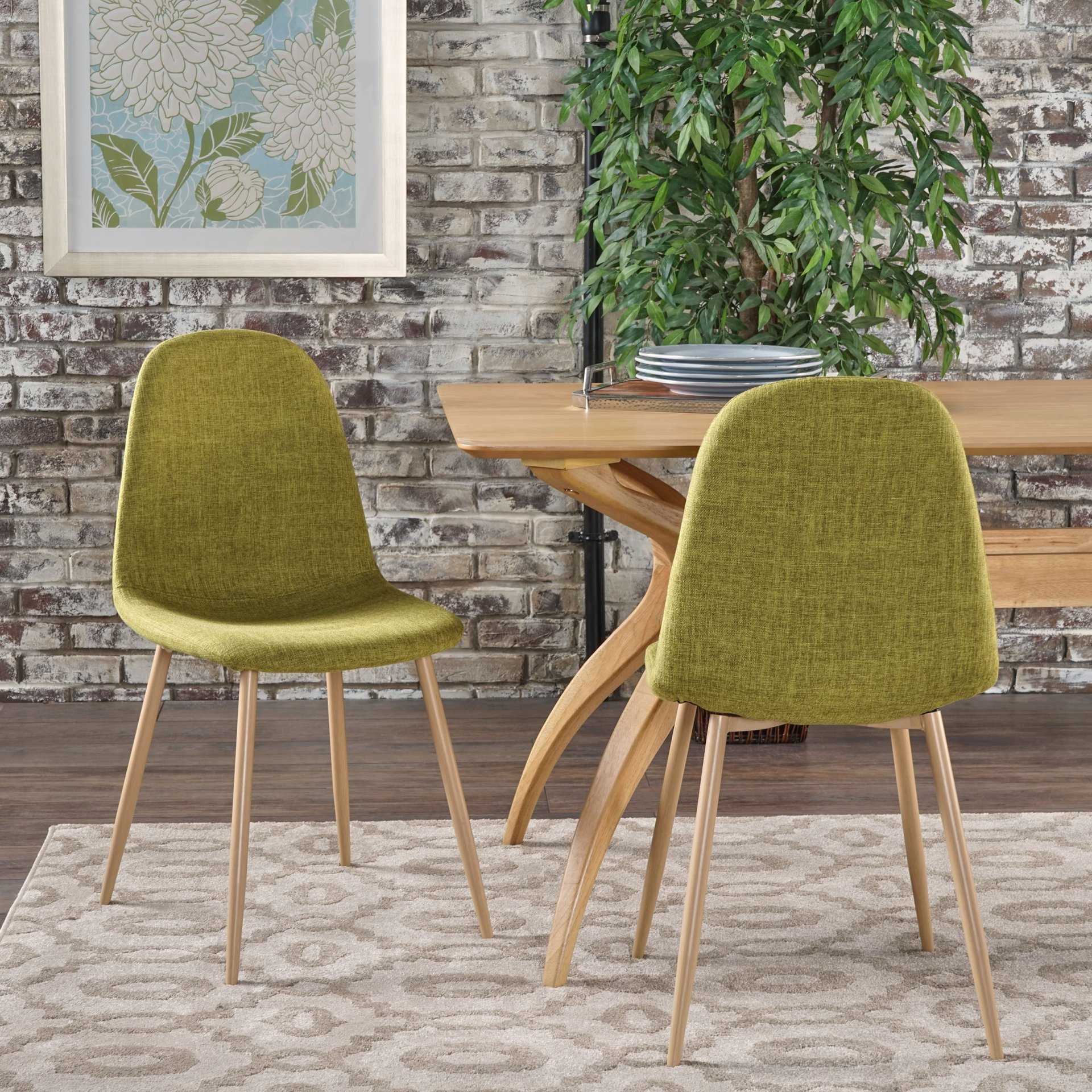 Contemporary Dining Chair Set With Upholstered Fabric And Iron Legs - Green / Light Brown - Image 5