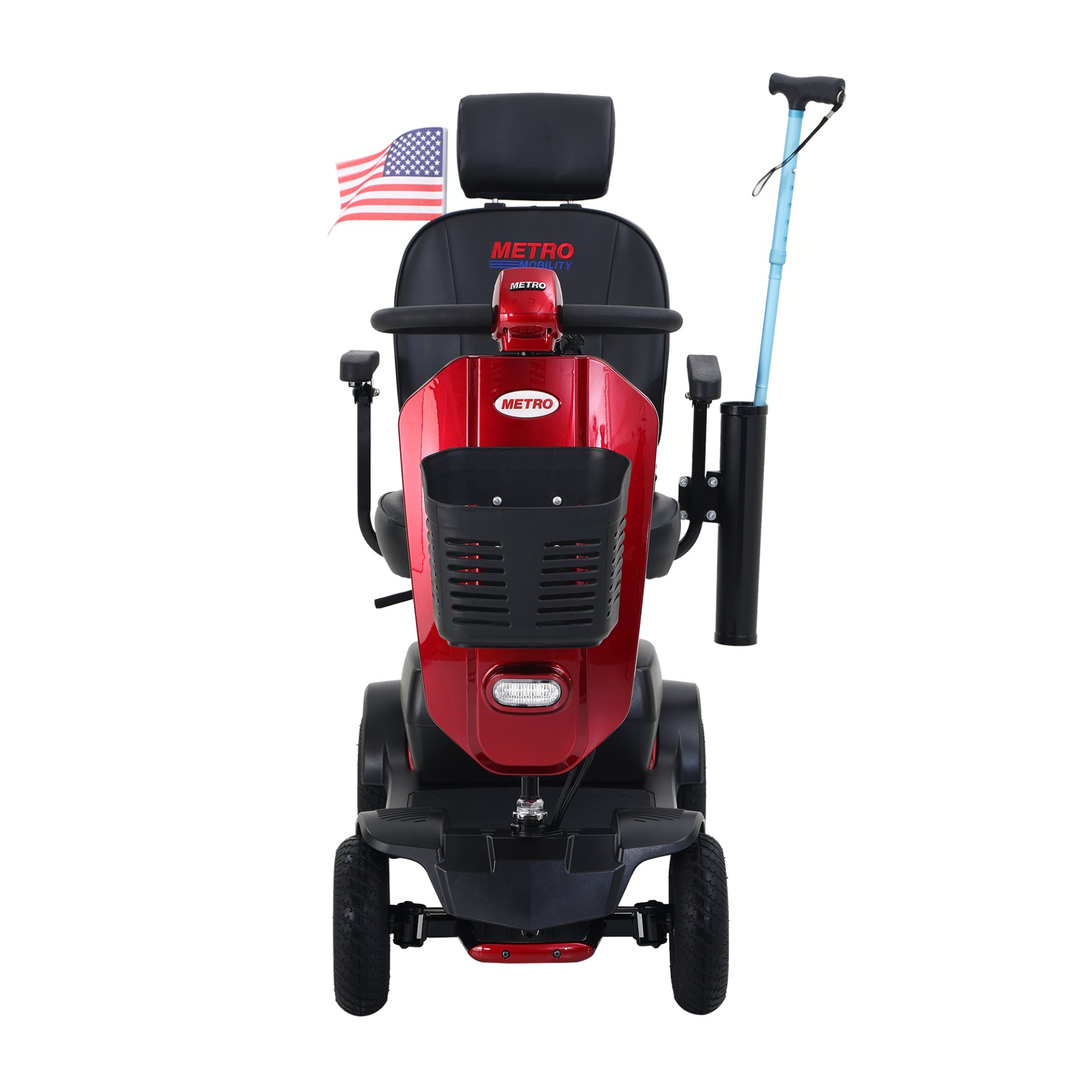 Max Plus - 4 Wheels Outdoor Compact Mobility Scooter With 2 Pieces X 20Ah Lead Acid Battery, 16 Miles, Cuo Holders & USB Charger Port - Red - Image 2