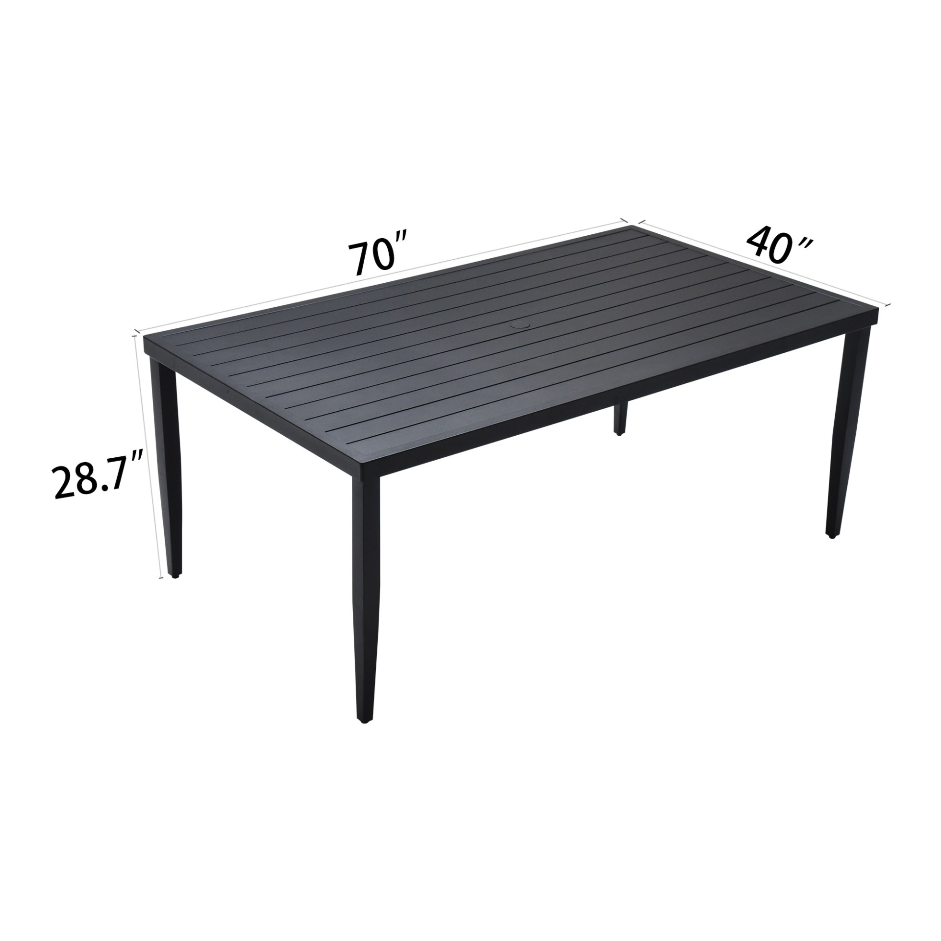 Outdoor Patio Rectangle Dining Table With Tapered Feet & Umbrella Hole - Ember Black - Image 3