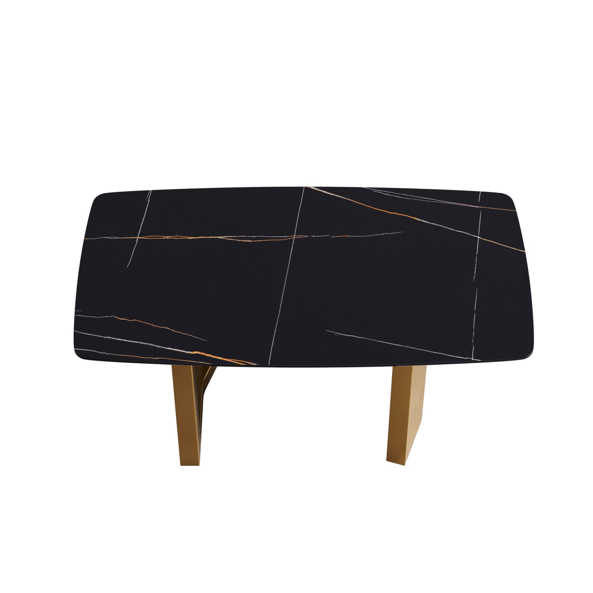 63" Artificial Stone Curved Golden Metal Leg Dining Table, 6 People - Black / Gold - Image 5