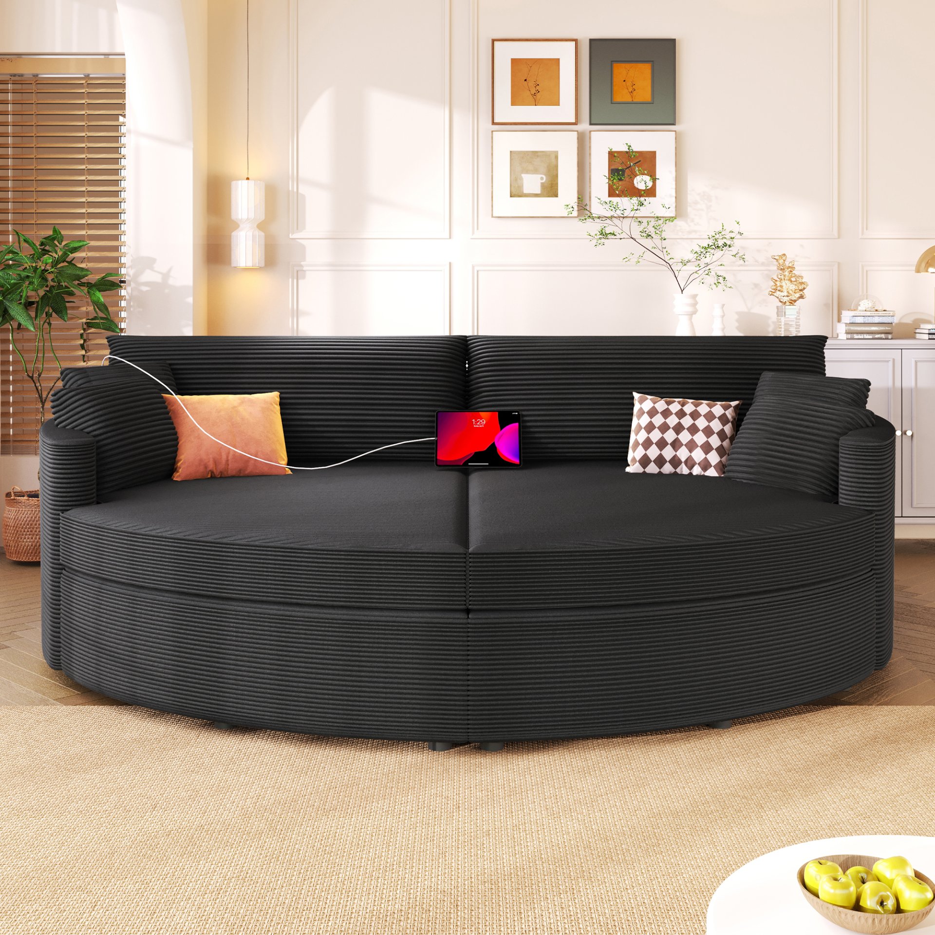 Oversized Double Chaise Lounge Sofa - Black - Image 5