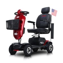 Max Plus - 4 Wheels Outdoor Compact Mobility Scooter With 2 Pieces X 20Ah Lead Acid Battery, 16 Miles, Cuo Holders & USB Charger Port - Red