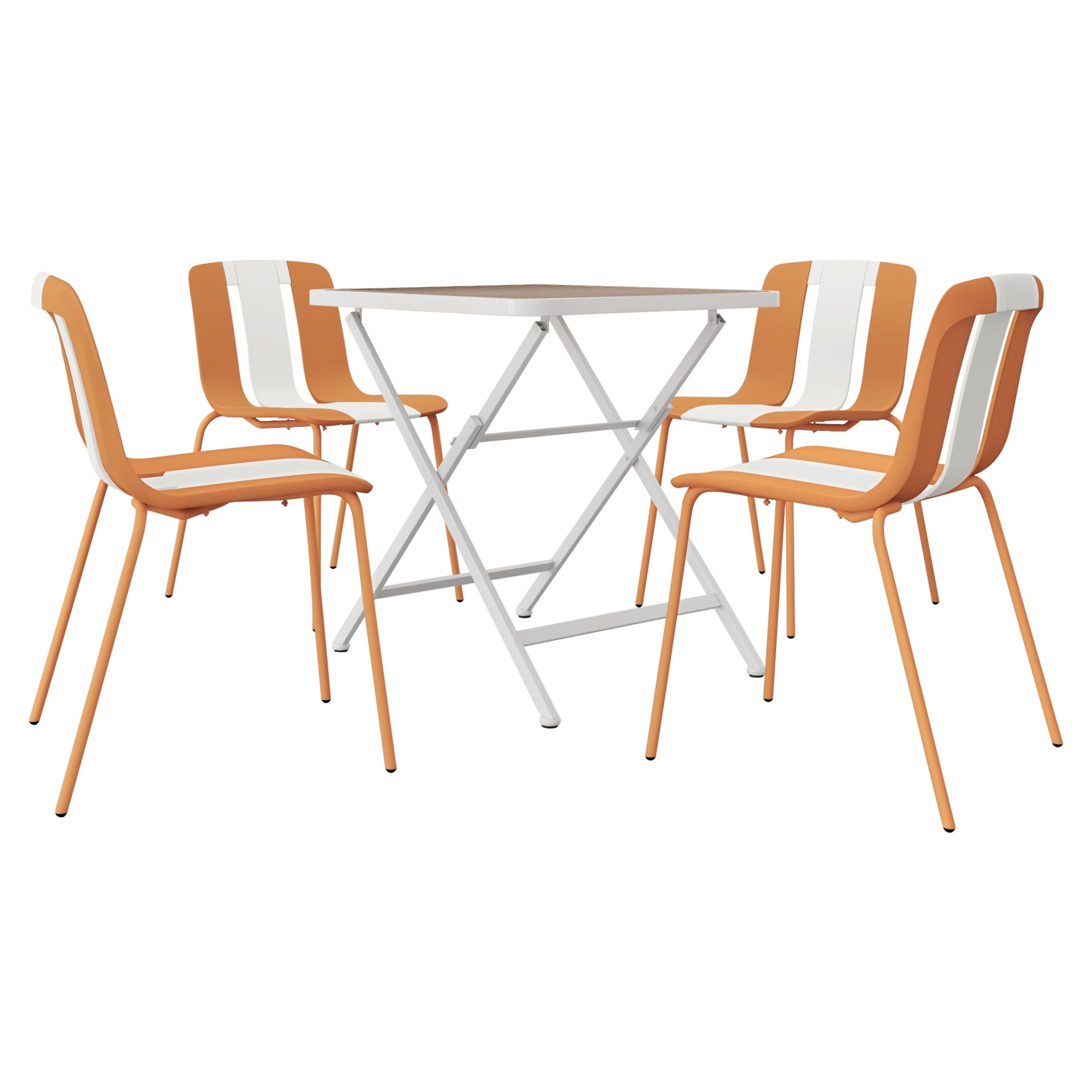 4 Piece Set Of Striped Color Blocking Single Chairs With Folding Square Table - Beige / Khaki / Tropical Orange / White - Image 17