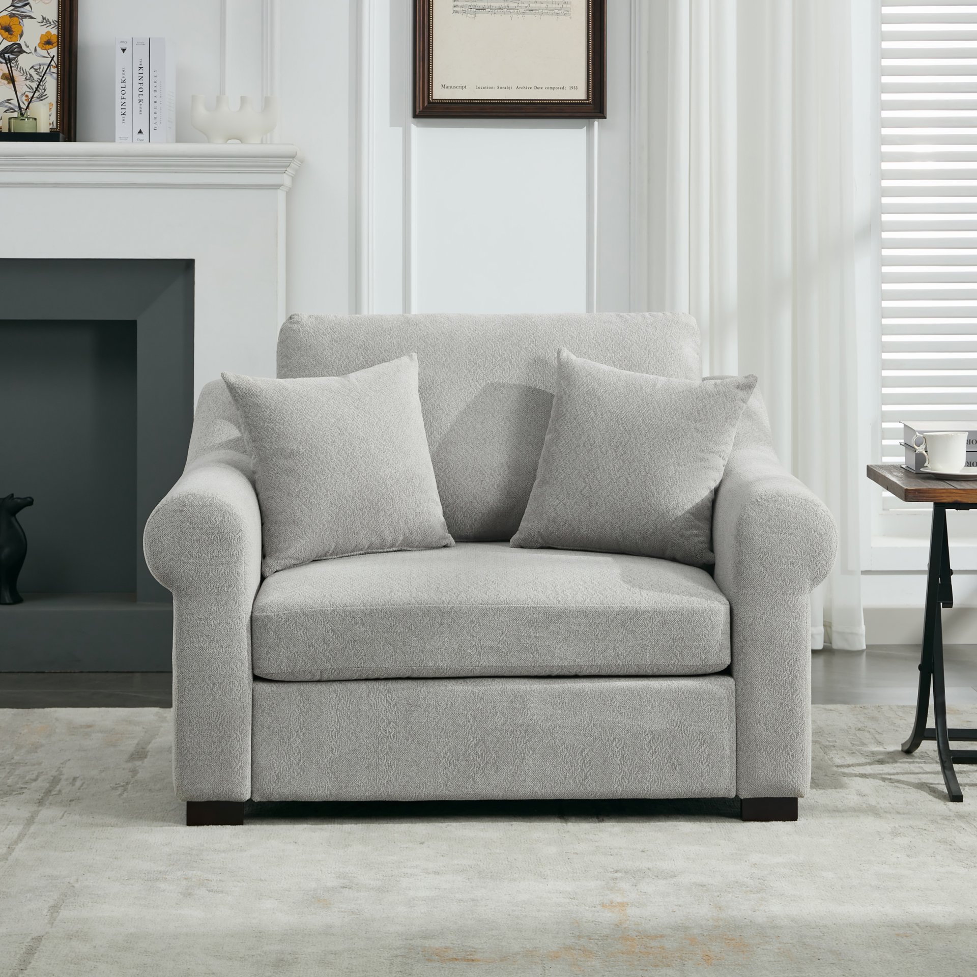 Modern Chenille Oversized Armchair, Chair And A Half, Single Sofa For Bedroom, Living Room, Wide - Light Gray - Image 4