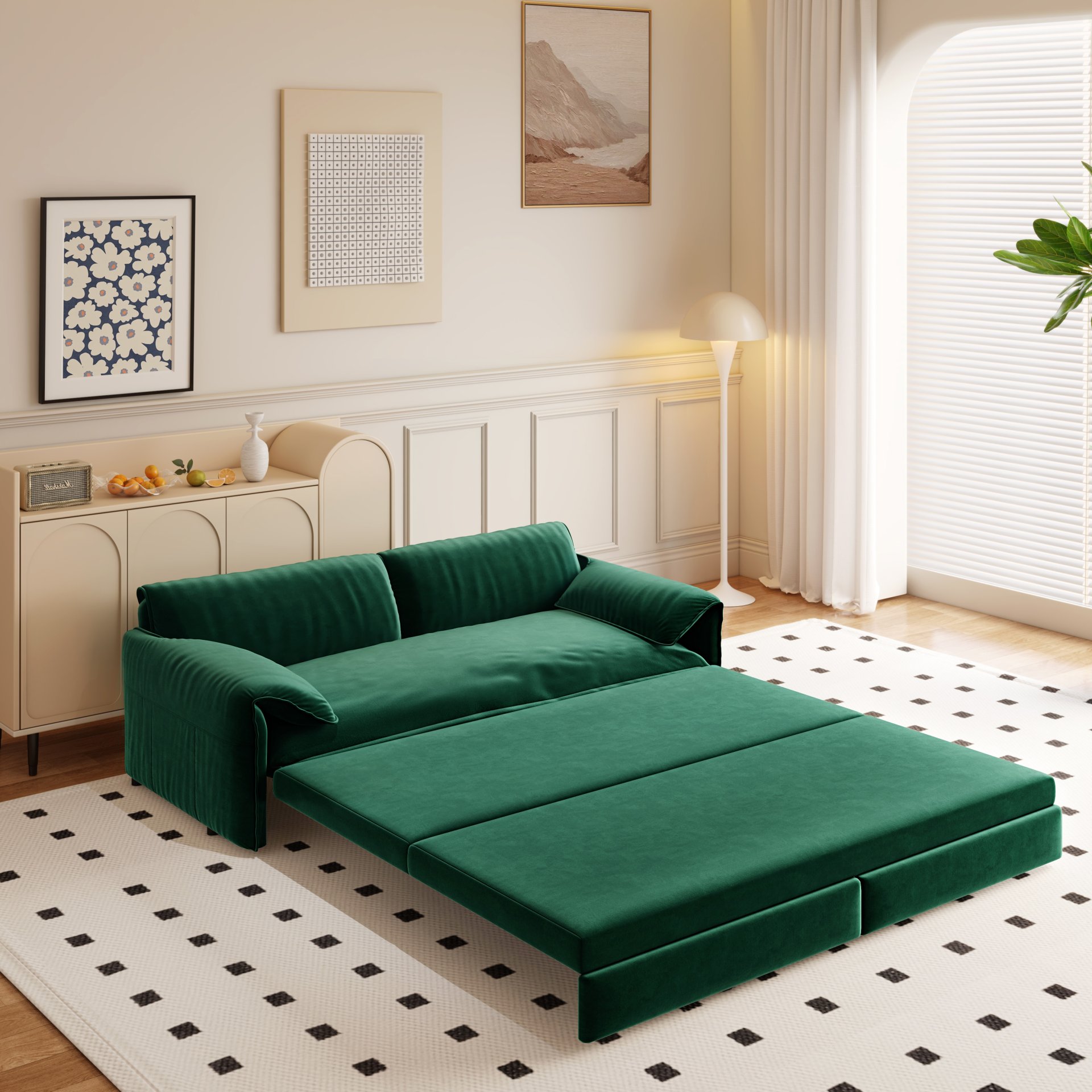 Queen Pull Out Sofa Bed, 3 In 1 Convertible Sleeper Sofa With Side Storage - Green - Image 2