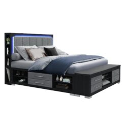Messa - King Bed With Bookcase Headboard And Storage - Black / Gray