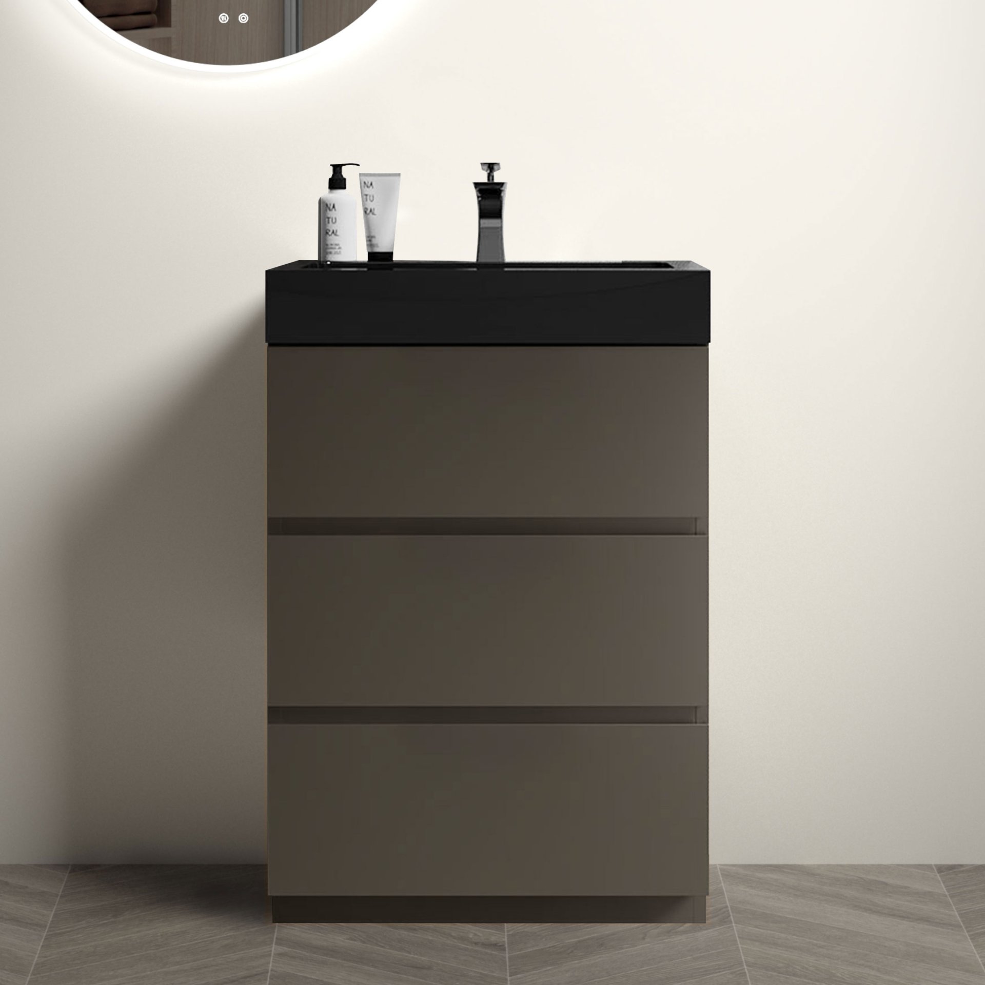 Alice - 24" Bathroom Vanity With Sink, Large Storage Freestanding Bathroom Vanity For Modern Bathroom, One-Piece Black Sink Basin Without Drain And Faucet - Black / Gray - Image 2