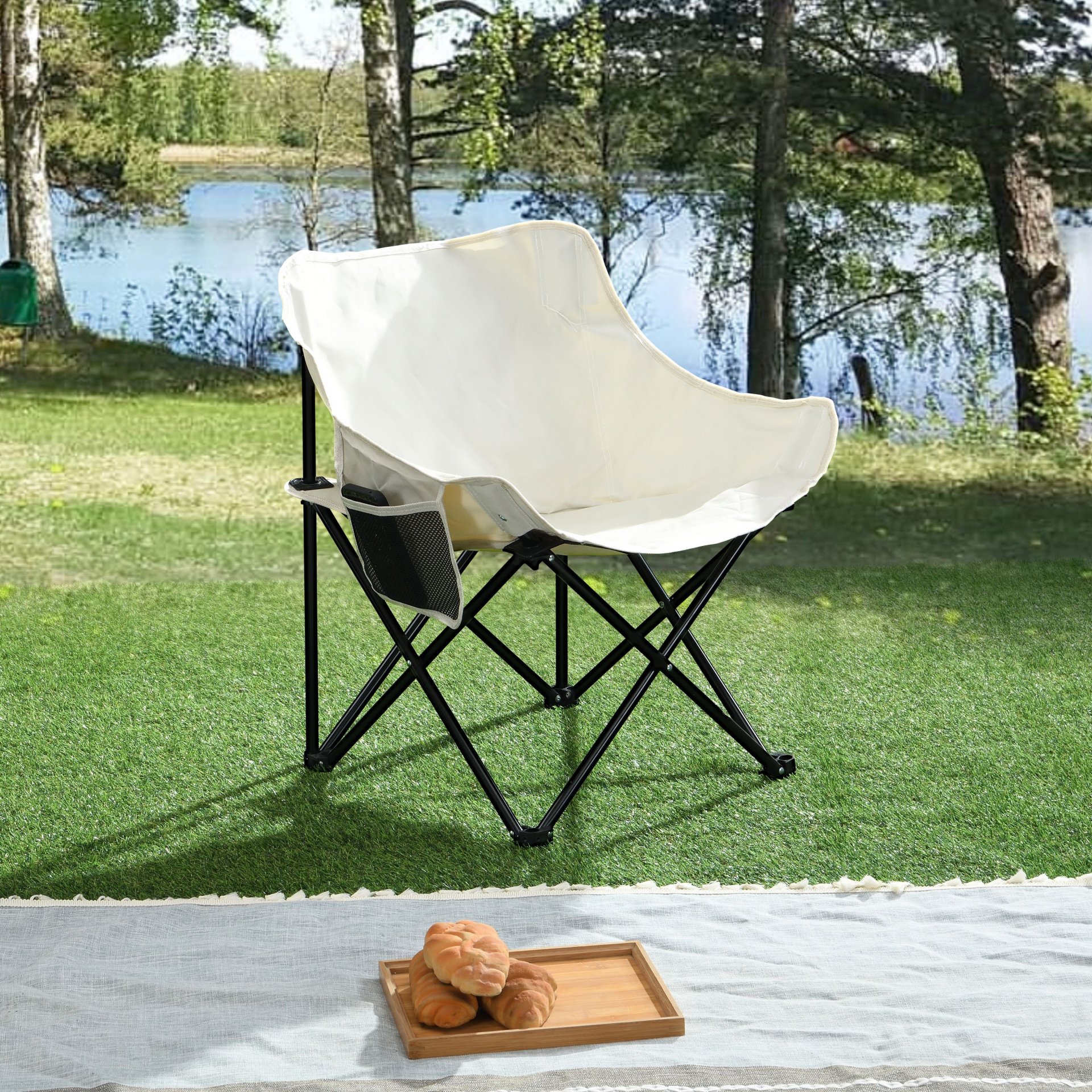 Outdoor Camping Chairs Folding Portable With Carry Bag (Set of 2) - Beige - Image 5