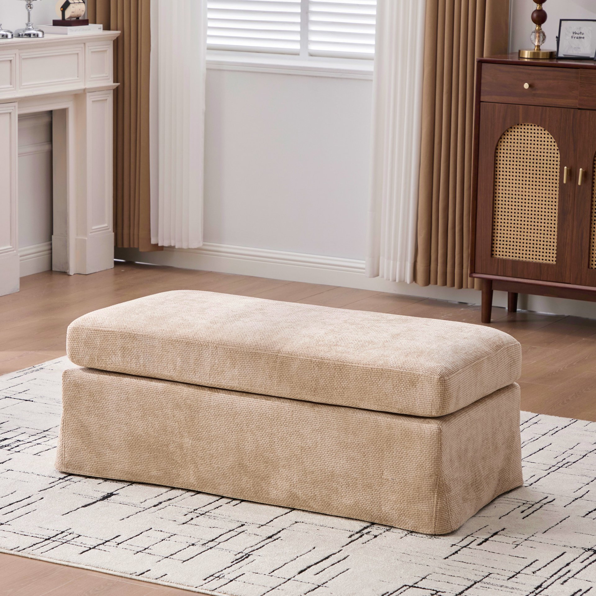 Upholstered Ottoman Foot Stool - Wheat - Image 3