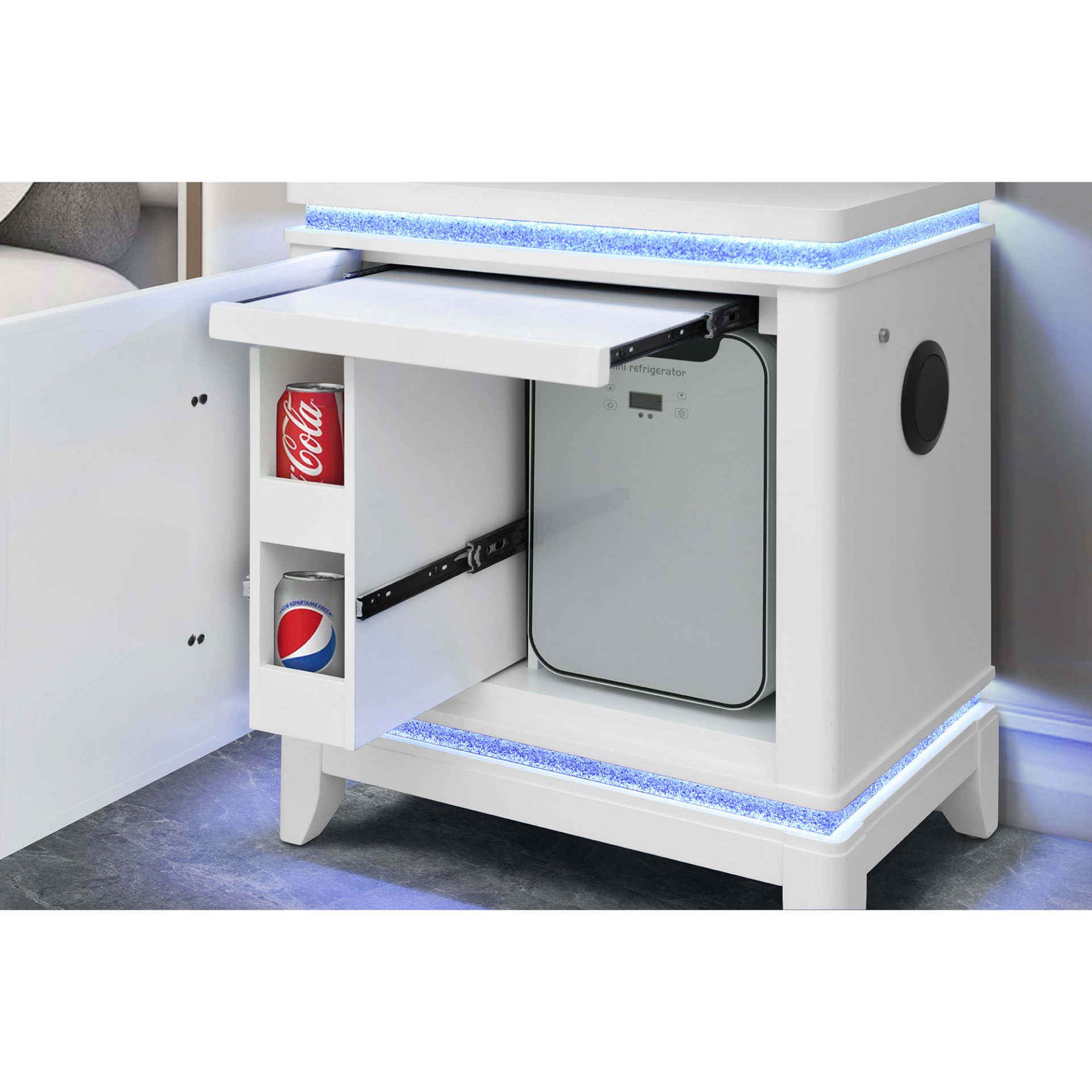 Adalid - Nightstand With Cooler, USB And Speaker - White - Image 5