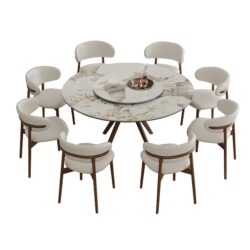 Dining Table Set With Turntable - White