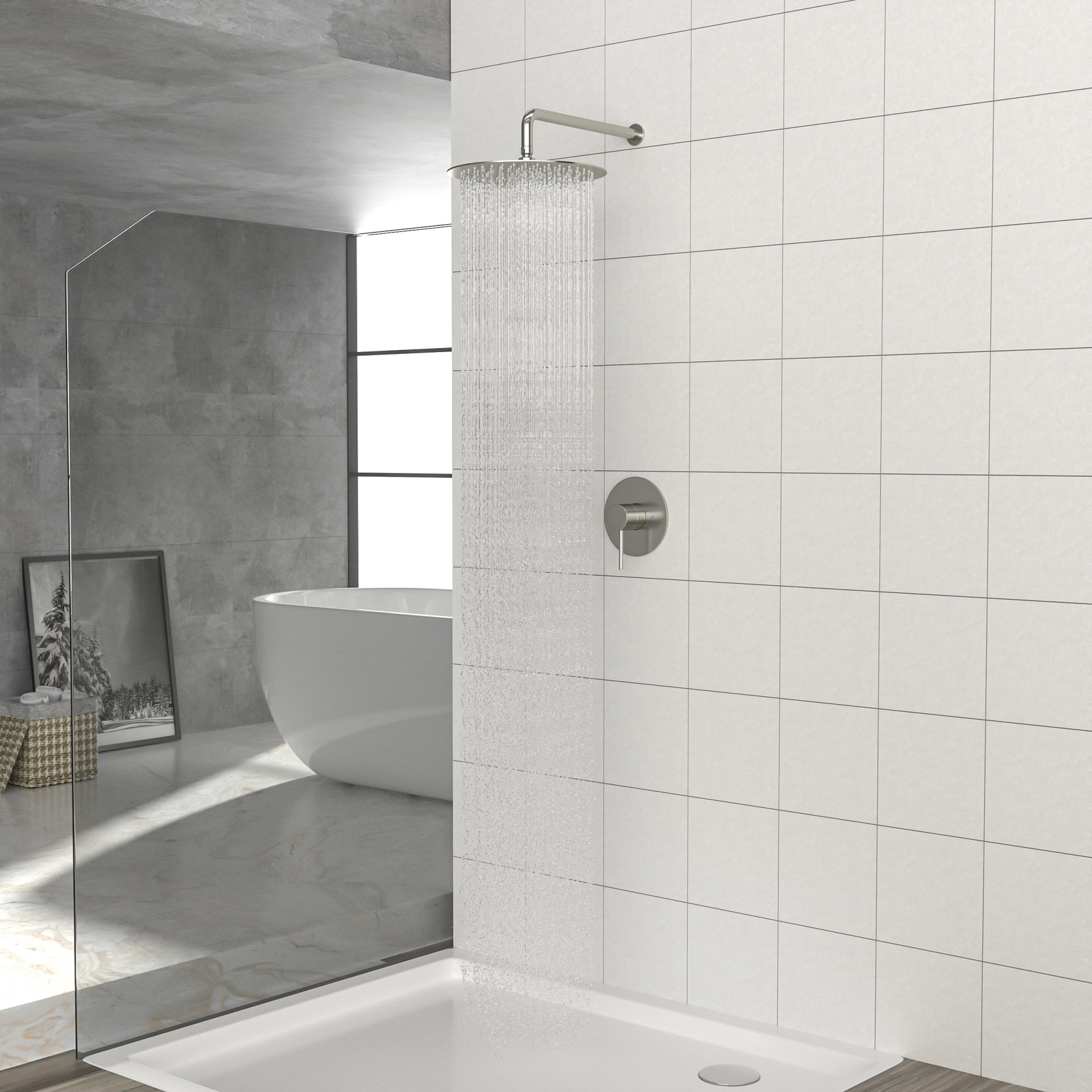 Shower Faucet Set With 10" Rainfall Shower Head And Valve - Brushed Nickel - Image 4